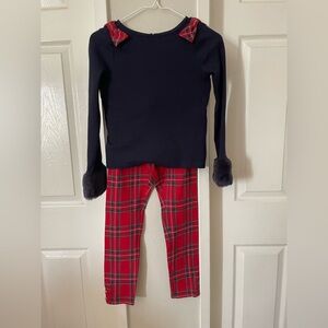 Janie and Jack Navy Top with Red Plaid Leggings